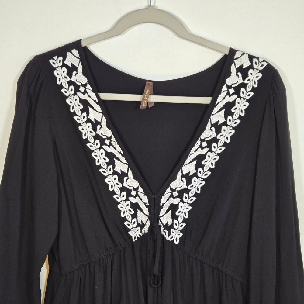 Stetson Black With White Embroidery Dress. Size Large - Picture 3 of 10